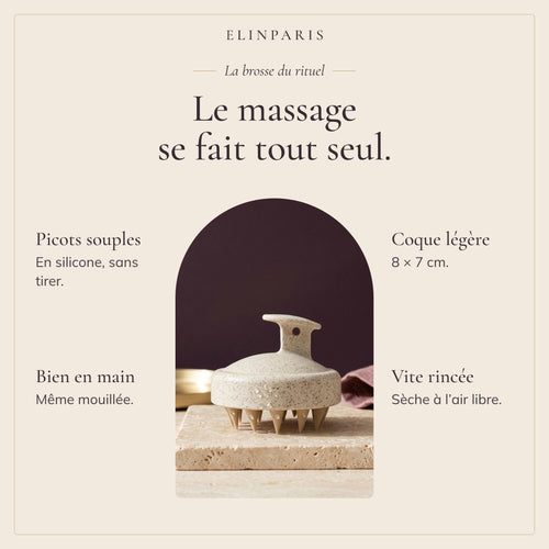 Brosse cuir chevelu : picots souples, prise en main, 8 x 7 cm